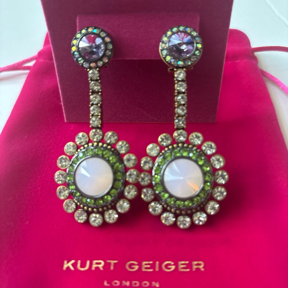 Kurt Geiger London Crystal Drop Earrings Gold Tone/Multi Color Brand New
